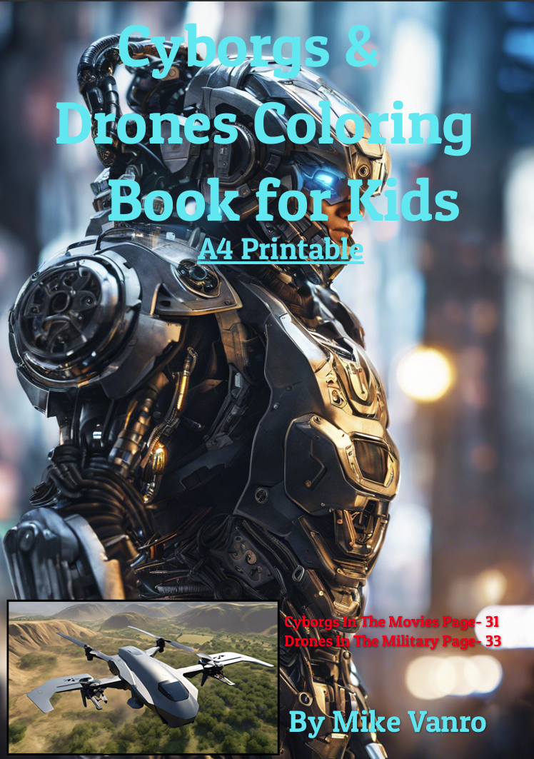 Cyborgs & Drones Coloring Book For Kids